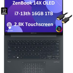 ASUS ZenBook Pro 14 14X OLED Q420 Business Laptop (14.5" QHD+ Touchscreen, Intel 13th Gen 14-Core i7-13700H, 16GB DDR5 RAM, 1TB SSD) Backlit, FHD Webcam, NumberPad, IST HDMI, Win 11 Pro, Inkwell Gray