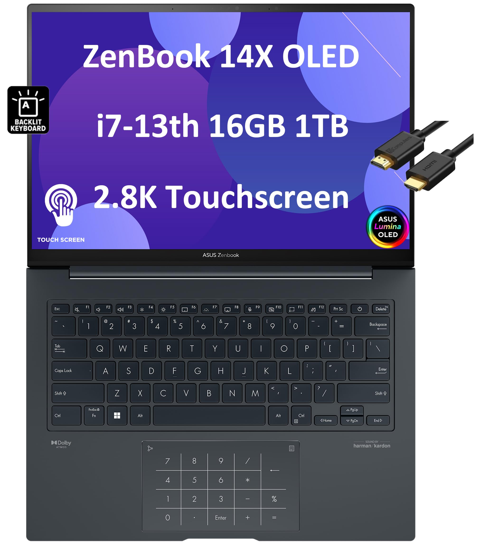 ASUS ZenBook Pro 14 14X OLED Q420 Business Laptop (14.5" QHD+ Touchscreen, Intel 13th Gen 14-Core i7-13700H, 16GB DDR5 RAM, 1TB SSD) Backlit, FHD Webcam, NumberPad, IST HDMI, Win 11 Pro, Inkwell Gray