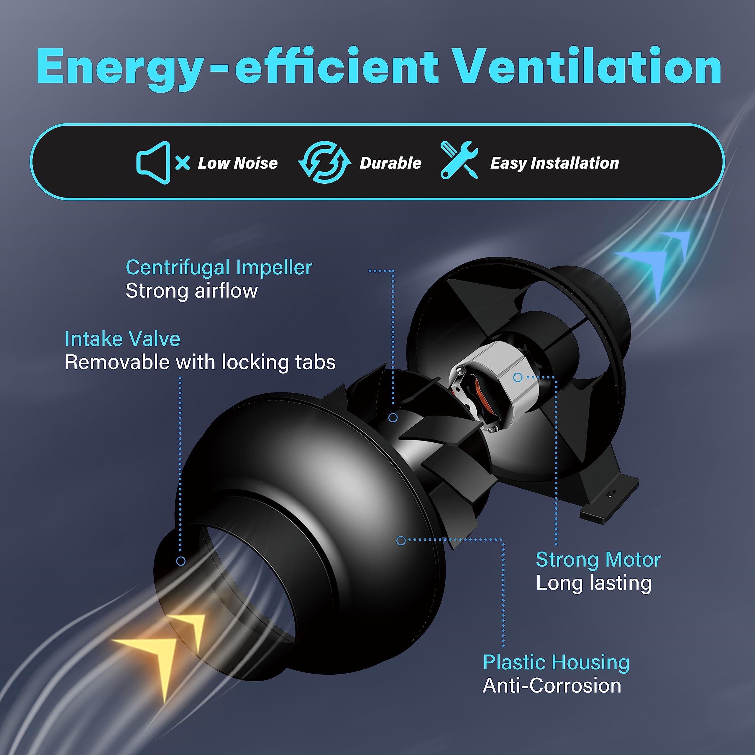 iPower 4 Inch 195 CFM Inline Duct Exhaust Fan Air Vent Booster Ventiliation Blower for Grow Tent, Attic, HVAC, Basements or Kitchens, Low Noise, Black