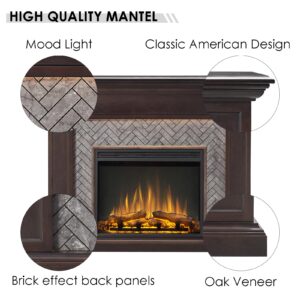 LegendFlame Fireplace Suite Hesper, 52 Inch Mantel Surround, Espresso Oak with Brown Brick Finish with 26 Inch Electric Fireplace Insert, Heater, Timer, Mood Light, Remote Control