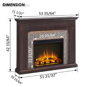 LegendFlame Fireplace Suite Hesper, 52 Inch Mantel Surround, Espresso Oak with Brown Brick Finish with 26 Inch Electric Fireplace Insert, Heater, Timer, Mood Light, Remote Control