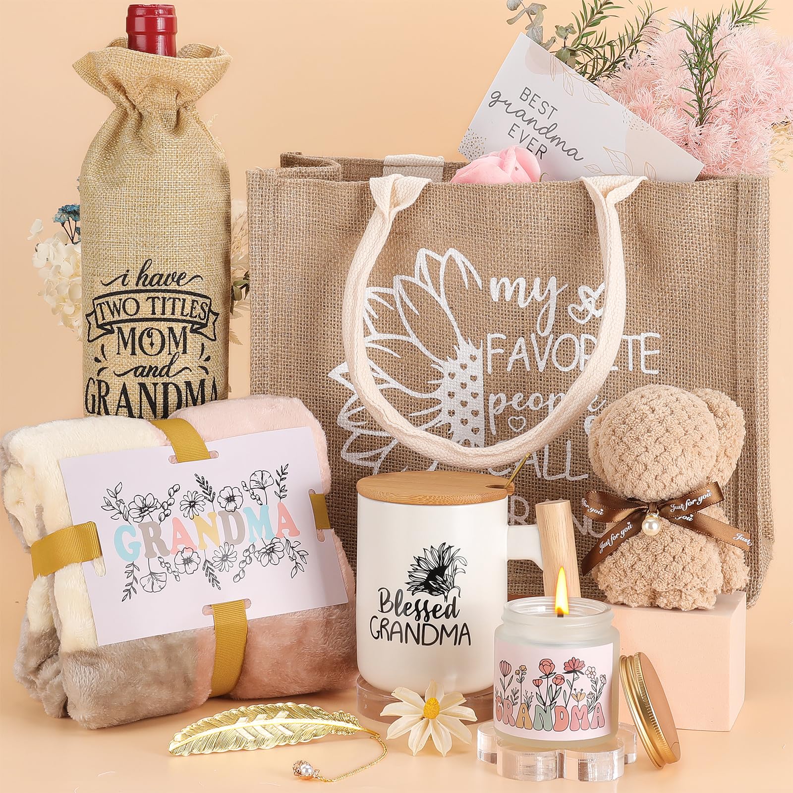 pengtai Mothers Day Gifts For Grandma,Grandma Gifts,Nana Gigi Grandma Birthday Gifts Box from,Grandma Coffee Mug Beach Travel Bag Set