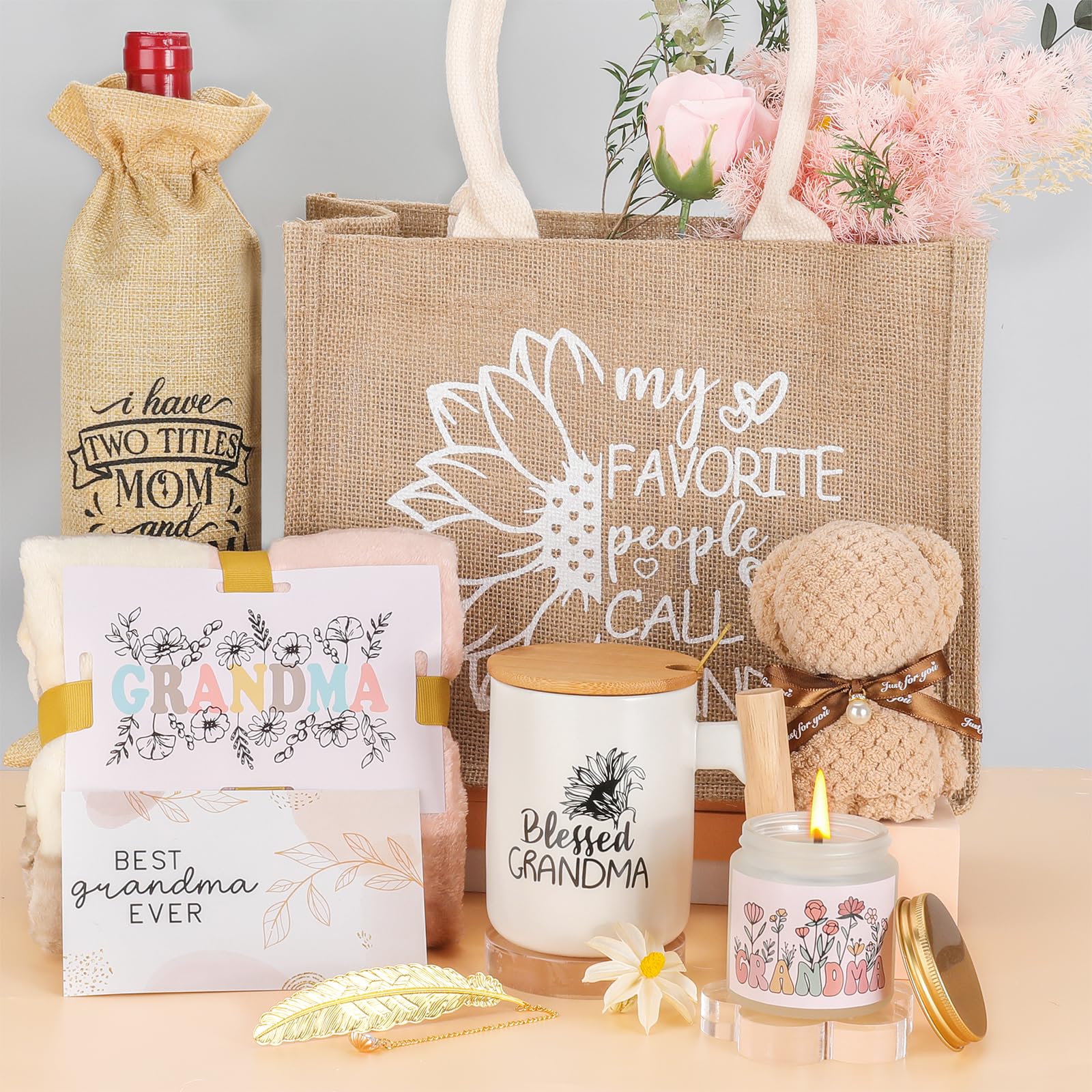 pengtai Mothers Day Gifts For Grandma,Grandma Gifts,Nana Gigi Grandma Birthday Gifts Box from,Grandma Coffee Mug Beach Travel Bag Set