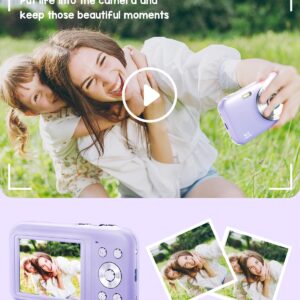 Digital Camera, FHD 1080P Kids Camera with 32GB SD Card 44MP Point and Shoot Camera with 16X Digital Zoom, Compact Portable Small Digital Camera for Teens Students Kids Girls Boys Beginner-Purple