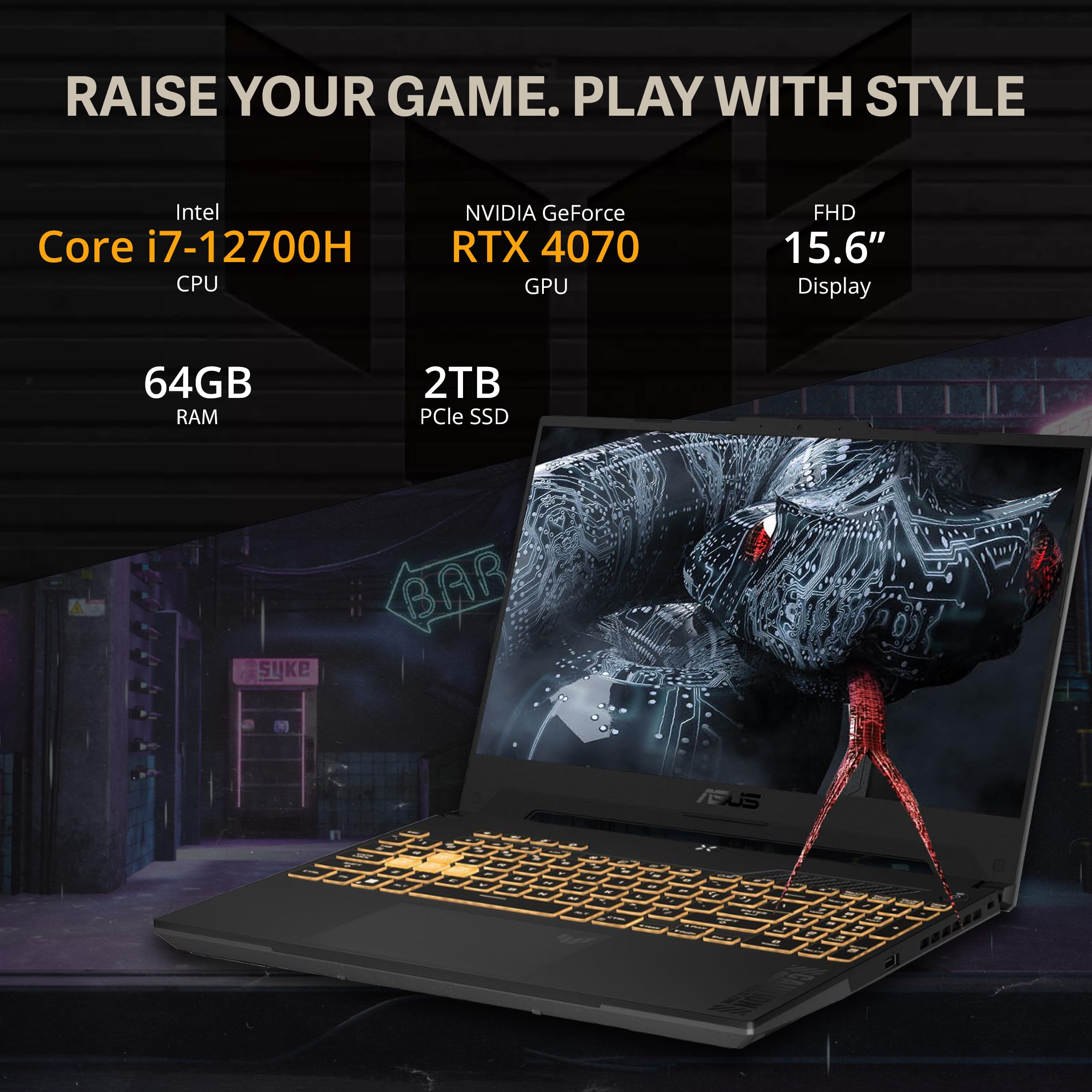 Asus TUF F15 15.6inches FHD Gaming Laptop, Intel Core i7-12700H, NVIDIA GeForce RTX 4070, 64GB RAM, 2TB SSD, RGB Keyboard, Numpad, Smart AMP Audio, Wi-Fi 6, Gray, Win 11 Pro, 32GB USB Card