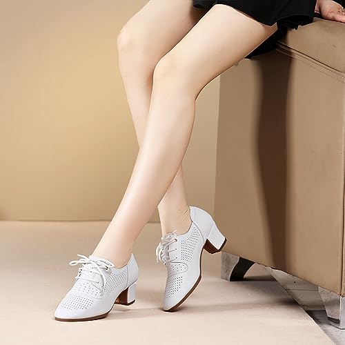 RUYBOZRY Women Latin Dance Practice Shoes Lace Up Modern Salsa Ballroom Performance Dance Shoes WDL-K8-White-2 Heel,US 8.5