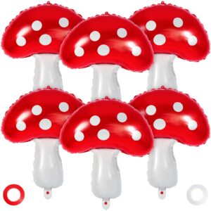 mushroom balloons, 6 pcs cute mushroom foil balloons, 31 inch large mushroom shaped birthday balloons for forest plant themed party decoration wedding baby shower gender reveal