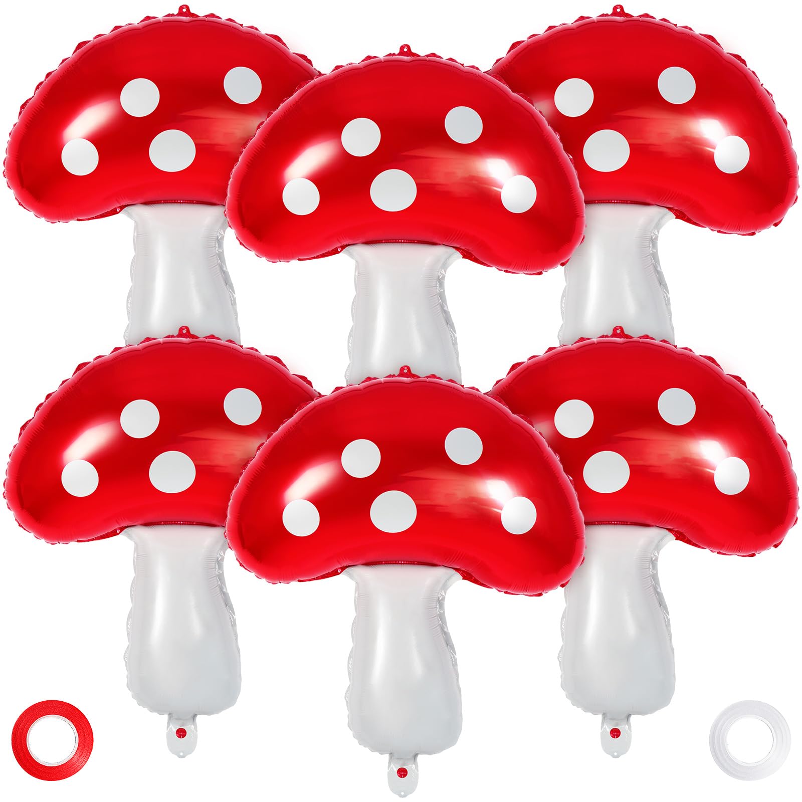 Mushroom Balloons, 6 Pcs Cute Mushroom Foil Balloons, 31 Inch Large Mushroom Shaped Birthday Balloons for Forest Plant Themed Party Decoration Wedding Baby Shower Gender Reveal