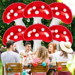 Mushroom Balloons, 6 Pcs Cute Mushroom Foil Balloons, 31 Inch Large Mushroom Shaped Birthday Balloons for Forest Plant Themed Party Decoration Wedding Baby Shower Gender Reveal