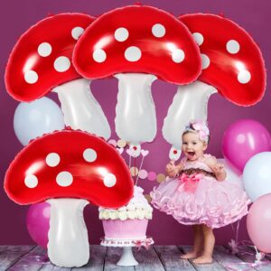 Mushroom Balloons, 6 Pcs Cute Mushroom Foil Balloons, 31 Inch Large Mushroom Shaped Birthday Balloons for Forest Plant Themed Party Decoration Wedding Baby Shower Gender Reveal