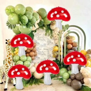 Mushroom Balloons, 6 Pcs Cute Mushroom Foil Balloons, 31 Inch Large Mushroom Shaped Birthday Balloons for Forest Plant Themed Party Decoration Wedding Baby Shower Gender Reveal