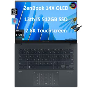asus zenbook 14 14x oled 14.5/inch qhd+(2880x1800)120hztouchscreen(intel 13th gen i5-13500h(beat i7-1250u),8gb ram,512gb ssd)business laptop,numberpad,backlit,webcam,ist hdmi,win 11 home inkwell gray