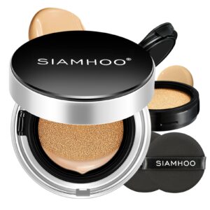 siamhoo air cushion cc cream foundation makeup primer sunscreen spf50+ full coverage lightweight long-lasting oil control for all skin types, refill included, 0.53 oz x 2 (natural)