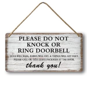 Baby Sleeping Sign For Front Door Please Do Not Knock Or Ring Doorbell Sign Funny Welcome Go Away Signs No Soliciting Sign For Home Don'T Disturb Hanging Sign Wall Decor