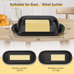 Hekeieon Butter Dish with Lid, Butter Keeper, Easy Scoop,Butter Container Holds for East/West Coast Butter, Dishwasher Safe (Black)