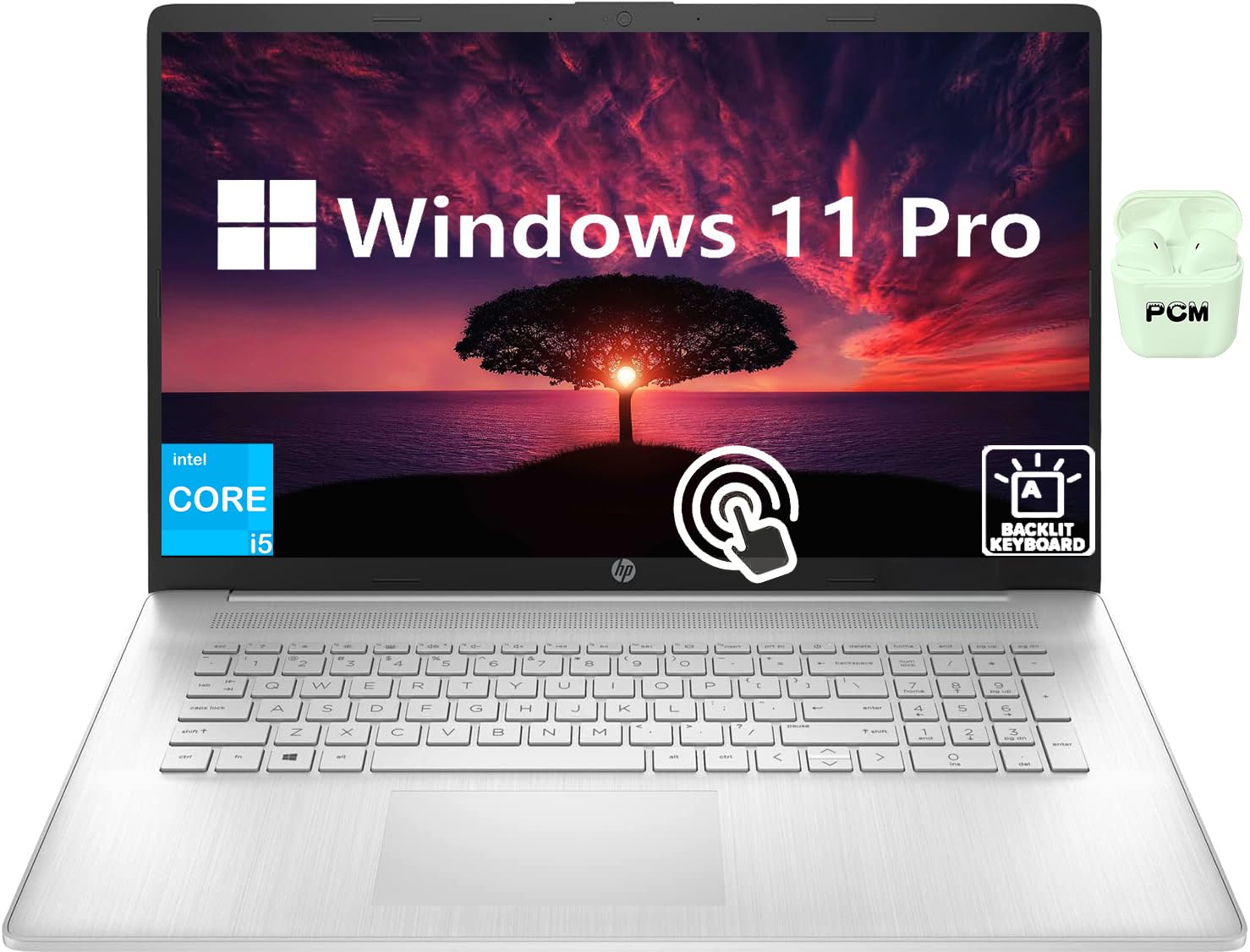 HP 17.3 Inch Touchscreen Business Laptop, 12th Gen Intel i5-1235U, 32GB RAM, 1TB SSD, Windows 11 Pro, 10 Number Key, Backlit Keyboard, Silver, PCM