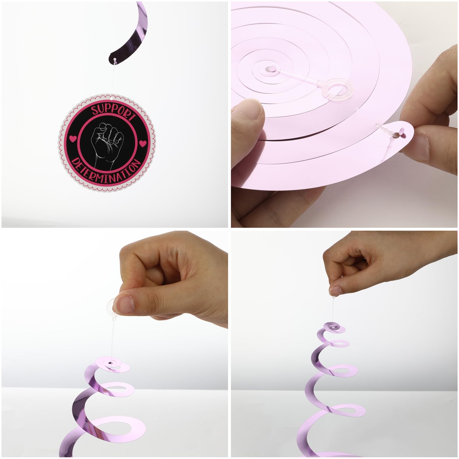 60PCS Breast Cancer Awareness Party Swirls Decorations Pink Ribbon Hanging Swirls Hope Strength Courage Faith Black and Pink Ceiling Hanging Decor Supplies for Breast Cancer Charity Theme Party Favors