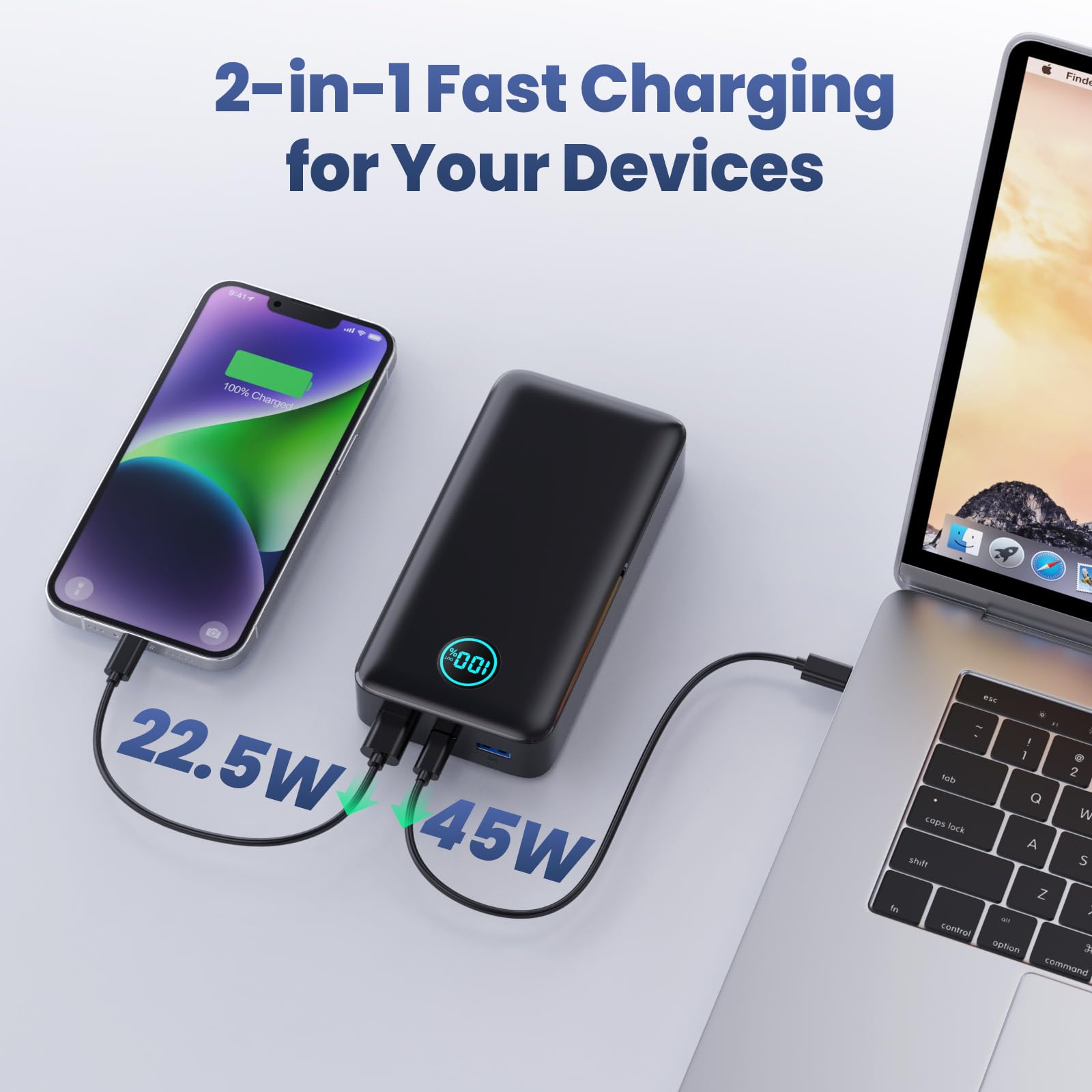 Power Bank 25800mAh, 65W USB C Laptop Portable Charger,PD QC Fast Charging 3 Output Battery Pack,LCD Display Power bank, For Laptop MacBook Pro/Air,iPad Pro, Dell XPS HP iPhone 15/14 Samsung s23-Black