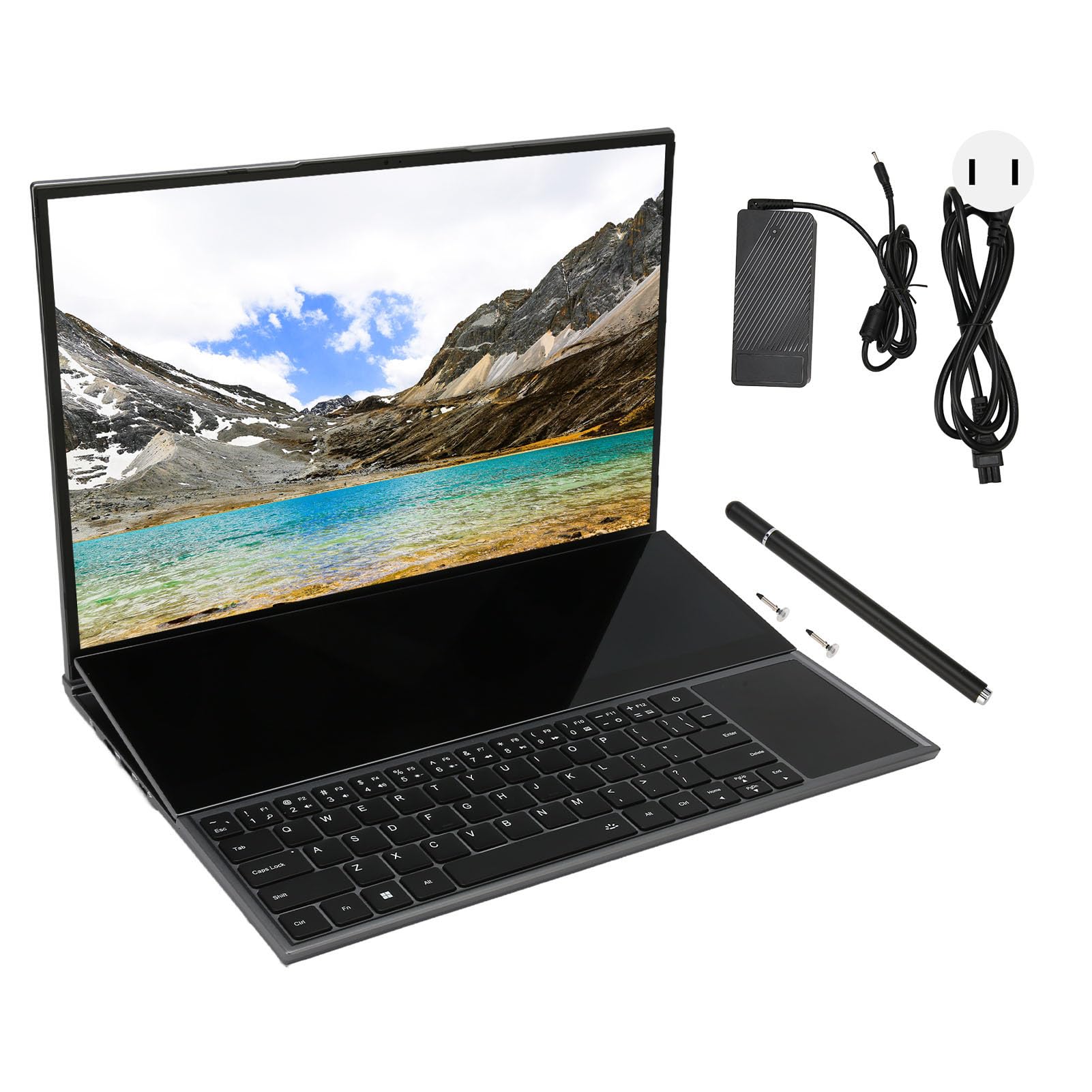 ASHATA Ultra Thin Laptop, 16 inch Main Screen,14 inch Touch Sub Screen 1920x1200, for Intel I7 10750H, 16GB RAM, Laptop Computer for Windows 10 11 System, with Stylus, 5000mAh, Silver