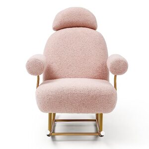 Indoor Rocking Chair for Nursery Big and Tall Rocking Chair Modern Sherpa Nursery Rocker Glider Comfortable Accent Upholstered Rocking Chair Leisure Sofa Chair for Bedroom Living Room, Dark Pink