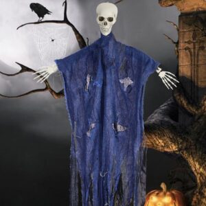 Halloween Life Size Skeleton, 5.4Ft Skeleton Decor Human Full Body Bones Realistic Pose Skeleton Prop with Movable Joints Posable Plastic Skeleton for Indoor Outdoor Party Favors Lawn Décor 170cm