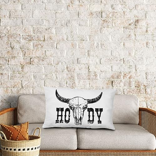 Qvapt Western Cow Pillow Covers 12x20,Western Howdy Throw Pillow Covers,Cowhide Throw Pillow,Western Cushion Pillowcases,Western Decorations