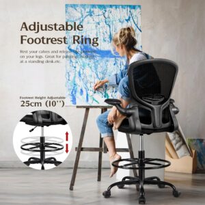 FelixKing Drafting Chair, Tall Office Chairs with Footrest Ring, Home Standing Desk High Chair with Lumbar Support Adjustable Counter Height Ergonomic Swviel Rolling Chairs for Working (Black)