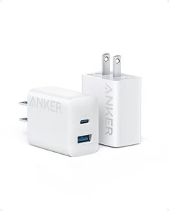 anker iphone 15 charger, anker usb c charger, 2-pack 20w dual port usb fast wall charger, usb c charger block for iphone 15/15 pro/15 pro max/14/13/12, pad pro/airpods and more(cable not included)