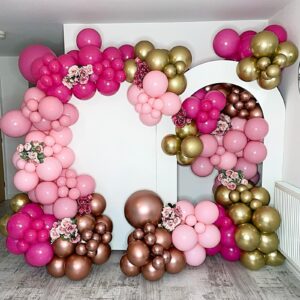 YAOWKY 124PCS Pink Balloon Arch Garland Kit with Different Size 18 12 10 5 Inch Pastel Hot Pink Metallic Rose Gold Confetti Balloons for Princess Theme Wedding Valentine's Day Party Decorations