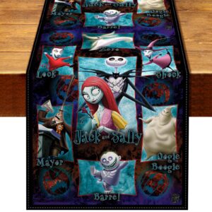 the nightmare before christmas table runner jack and sally theme party decoration welcome halloween home kitchen dining room decor (13" x 72")