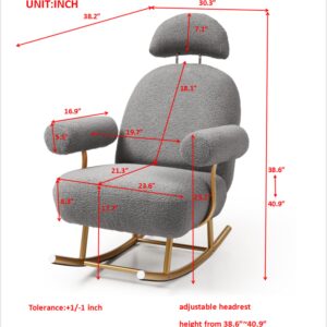 Tmosi Nursery Rocking Chair Sherpa Upholstered Glider Rocker, with Adjustable Headrest and Round Armrests, Leisure Glider Chair for Living Room, Bedroom (Grey)