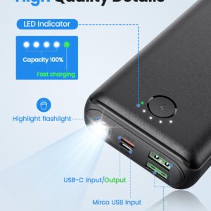 Portable Charger Power Bank 30000mAh - USB C 22.5W Fast Charging External Battery Pack Charging Bank PD QC4.0 with Flashlight 3 Outputs & 2 Inputs Phone Charger for iPhone Samsung Galaxy iPad etc