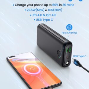 Portable Charger Power Bank 30000mAh - USB C 22.5W Fast Charging External Battery Pack Charging Bank PD QC4.0 with Flashlight 3 Outputs & 2 Inputs Phone Charger for iPhone Samsung Galaxy iPad etc