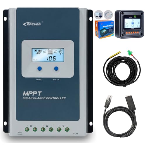 EPEVER 30A MPPT Solar Charger Controller with Tempreture Sensor 12V 24V Auto Indentify Apply for Lead Acid Lithium LiFePO4 (Tracer3210+MT50+USB+Tempreture Sensor)