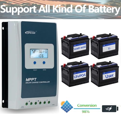 EPEVER 30A MPPT Solar Charger Controller with Tempreture Sensor 12V 24V Auto Indentify Apply for Lead Acid Lithium LiFePO4 (Tracer3210+MT50+USB+Tempreture Sensor)