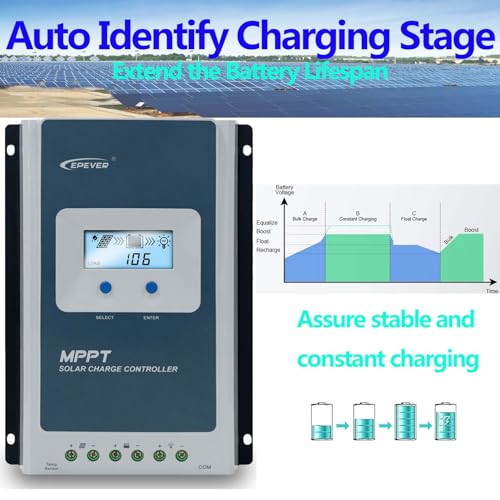 EPEVER 30A MPPT Solar Charger Controller with Tempreture Sensor 12V 24V Auto Indentify Apply for Lead Acid Lithium LiFePO4 (Tracer3210+MT50+USB+Tempreture Sensor)