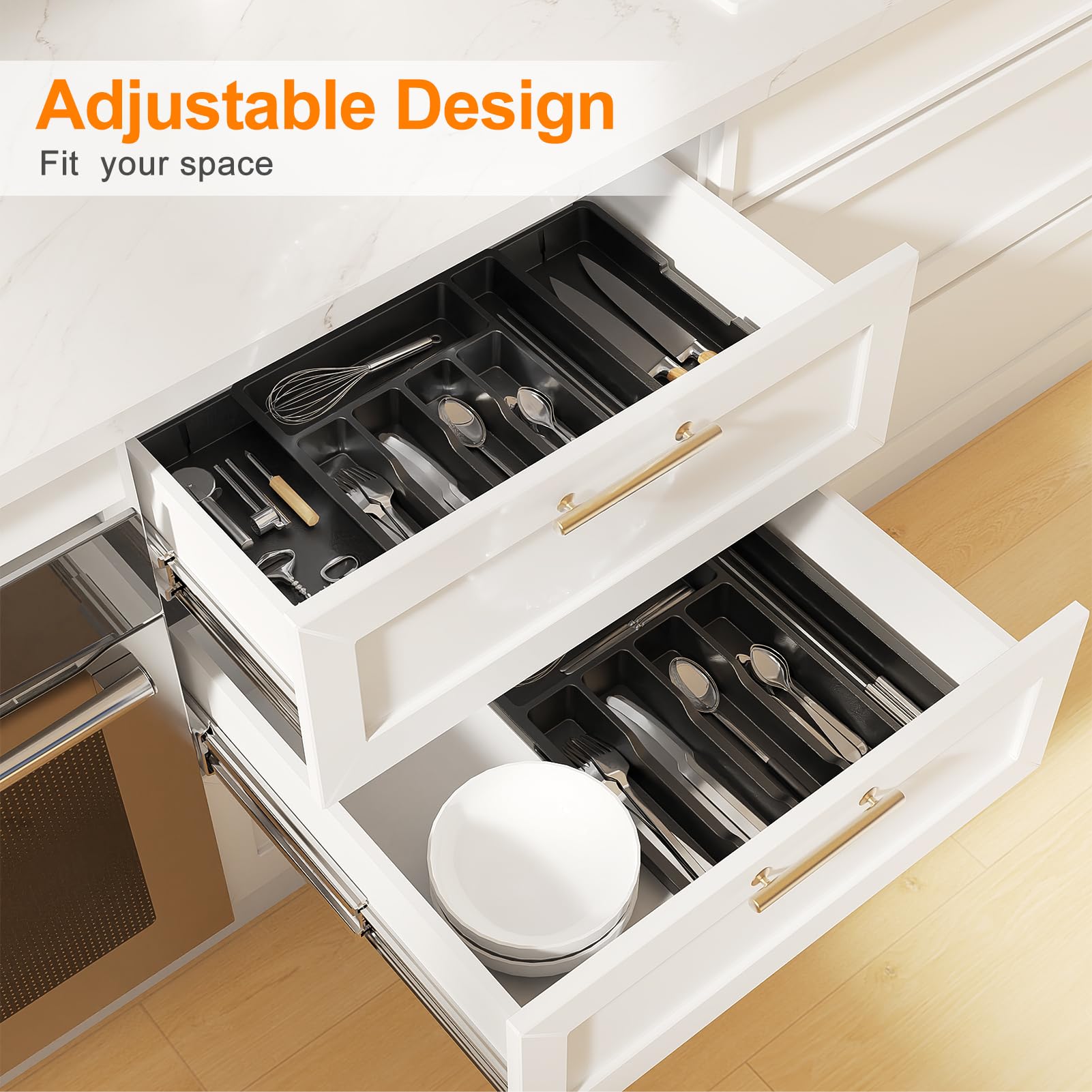 KreuRaxy Expandable Kitchen Drawer Organizer for Utensils Silverware Flatware Cutlery | Adjustable Storage Tray, Large Utensil Holder - Organize Forks, Spoons, Knives Efficiently, Fits Most Drawers