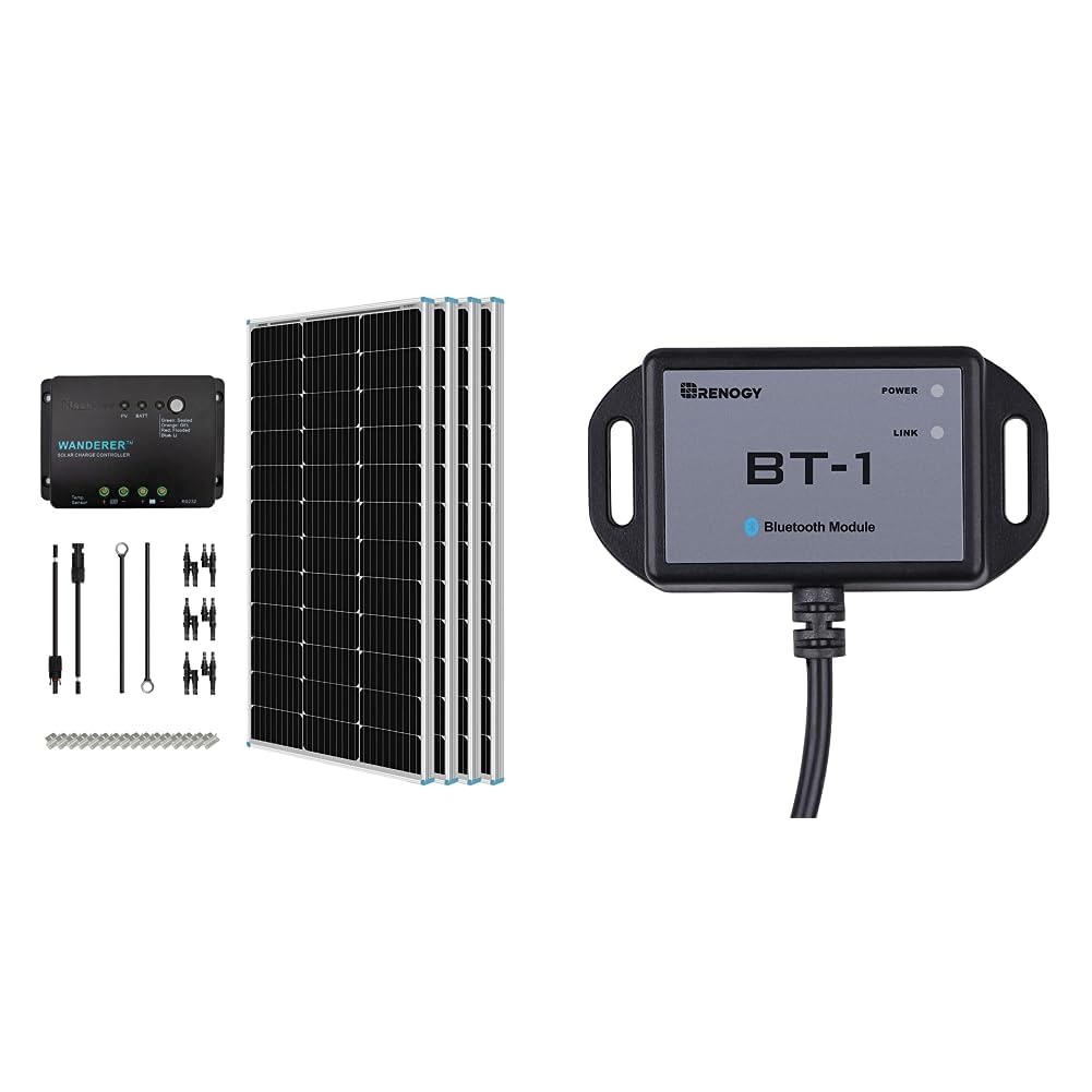 Renogy 400 Watt 12 Volt Solar Panel Starter Kit with Monocrystalline Solar Panels, 30A Charge Controller and Bluetooth Module