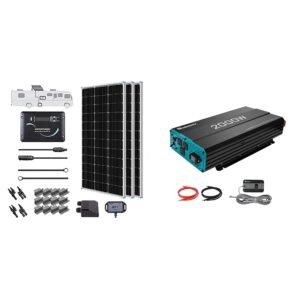 renogy 300 watts 12 volts monocrystalline solar rv kit with 30a pwm lcd charge controller/solar panel connectors/tray cable/corner bracket mount/cable entry & 2000w pure sine wave inverter 12v dc