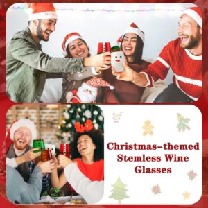 4 Pcs Christmas Stemless Wine Glasses Set Christmas Party Decoration Christmas Wine Glasses 17oz Santa Elf Snowman Elk Wine Glasses Set Christmas Gift Holidays Christmas Birthday Holiday Party Supply