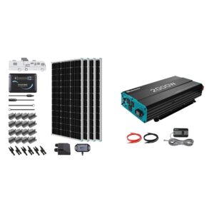 renogy 400 watts 12 volts monocrystalline solar rv kit off-grid kit with adventurer 30a pwm lcd charge controller+ mounting brackets+ male & 2000w pure sine wave inverter 12v dc to 120v ac converter