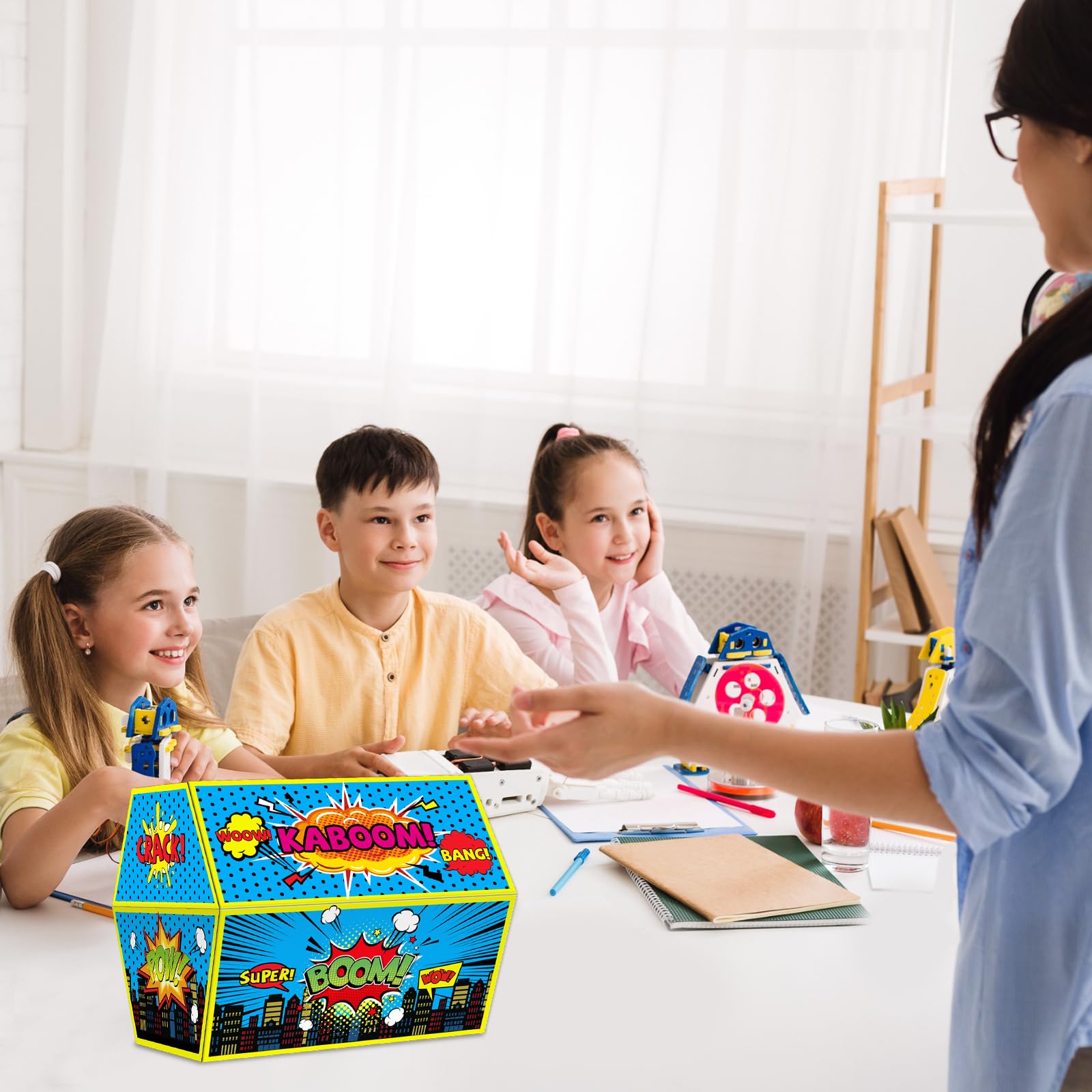 Super Theme Hero Treasure Chest Classroom Decorations Hero Theme Chest Teachers Toy Prizes Awards Classroom Rewards Chest Super Theme Hero Box for Classroom Teachers Kids Nursery Room School Decor