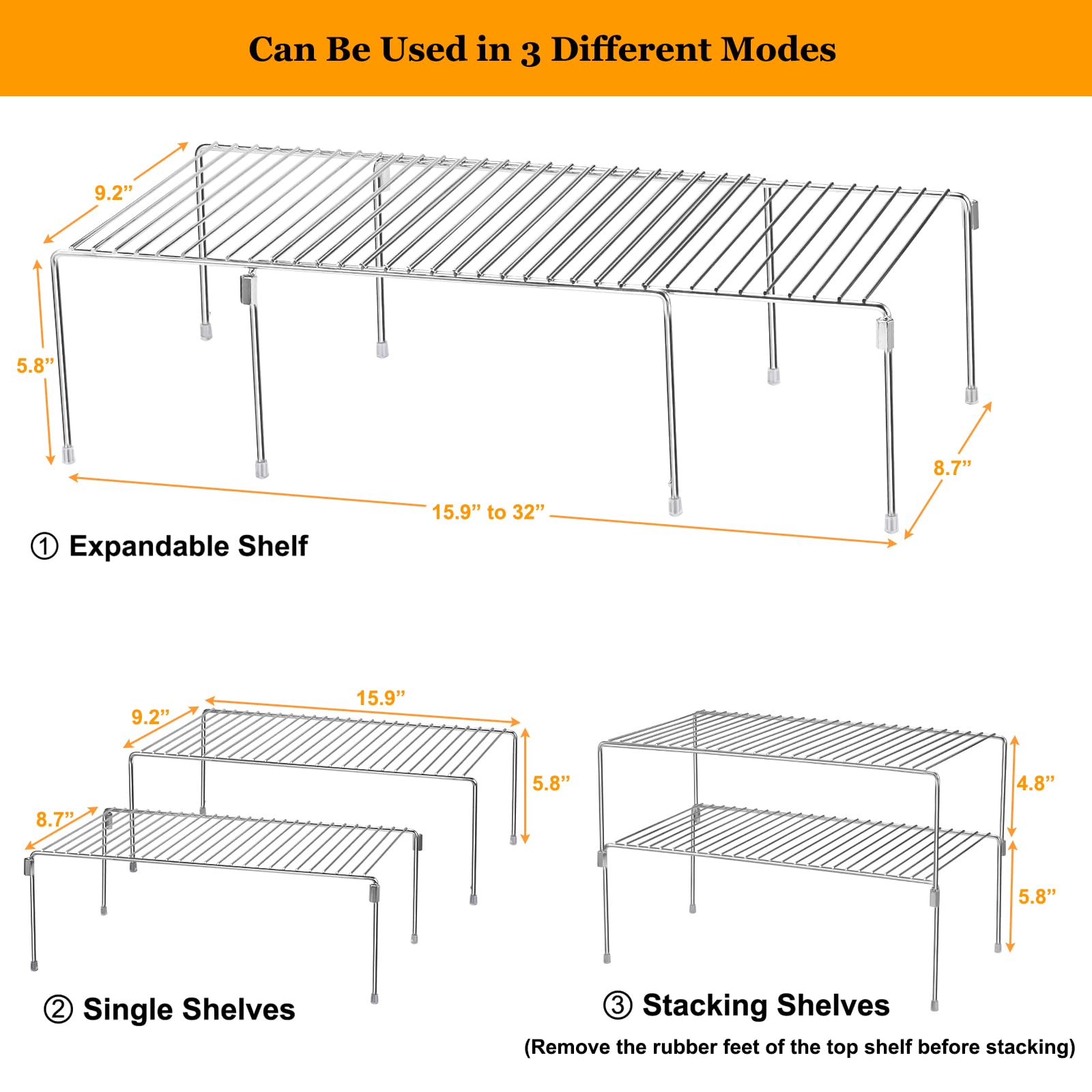 Homics Stackable Kitchen Cabinet Organizer Shelf Expandable Cabinet Shelf Riser, Plate Rack Shelf Cupboard Organizer and Storage with Anti-Slip Liners for Kitchen Cabinet Pantry, Sets of 4