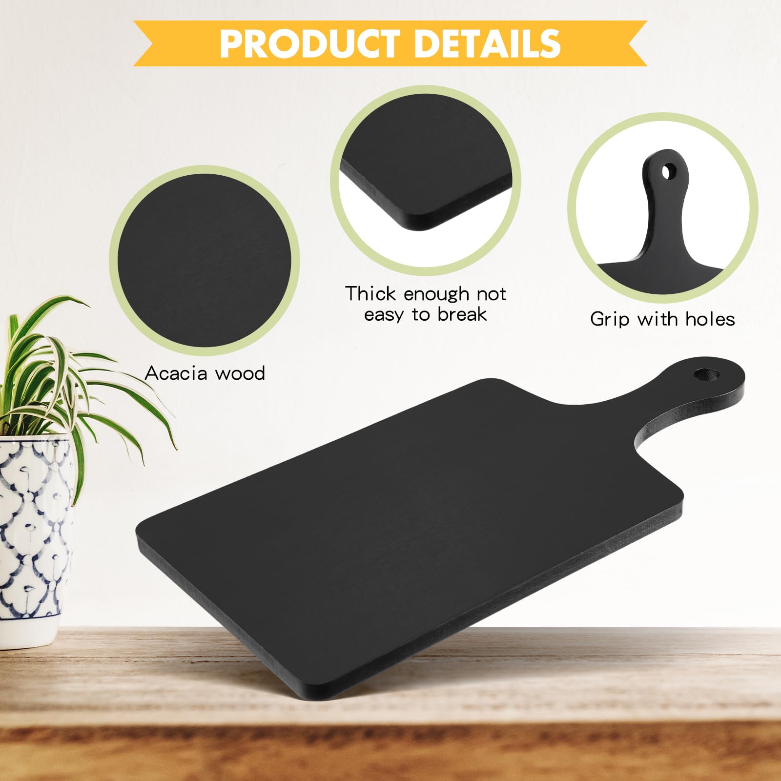 Geetery Black Bamboo Cutting Boards with Handle Bamboo Pizza Paddle Serving Boards Tray Charcuterie Board Chopping Board for Cheese Steak Bread (3 Pcs)