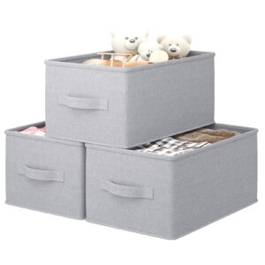 layerspace 3 pack jumbo fabric storage bins for shelves | 16.93x12x8.27in closet storage bins | collapsible storage bins for organization | linen clothes storage bins | light gray