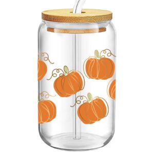 lovearth halloween cups, pumpkin decor, pumpkin glass cup, pumpkin fall decor, 16oz glass cups w/lids & straws, halloween pumpkin iced coffee cup, cute halloween gifts for women, teens, girls