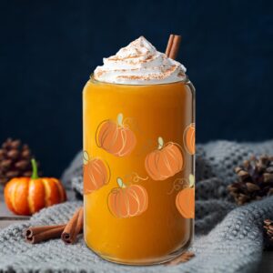 Lovearth Halloween Cups, Pumpkin Decor, Pumpkin Glass Cup, Pumpkin Fall Decor, 16oz Glass Cups w/Lids & Straws, Halloween Pumpkin Iced Coffee Cup, Cute Halloween Gifts for Women, Teens, Girls