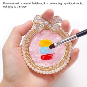 ForSewian Resin Nail Art Palette, Nail Art Painting Mixed Color Palette, Bow Decorated with Rhinestones and Pearls Nail Art Display Board (Golden)