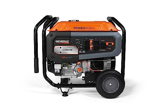 Generac 7715 GP8000E 8,000-Watt Gas-Powered Portable Generator - Electric Start with COsense - Powerrush Advanced Technology - Reliable Power for Emergencies and Recreation - 49 State Compliant