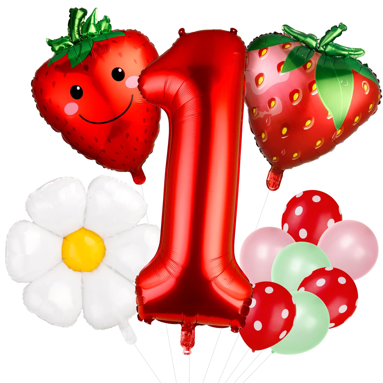 Auidy_6TXD 19Pcs Strawberry Balloons, Strawberry Birthday Decorations, Berry First Birthday Party Supplies Strawberry First Birthday Decorations for Girl Sweet Fruit Party Supplies